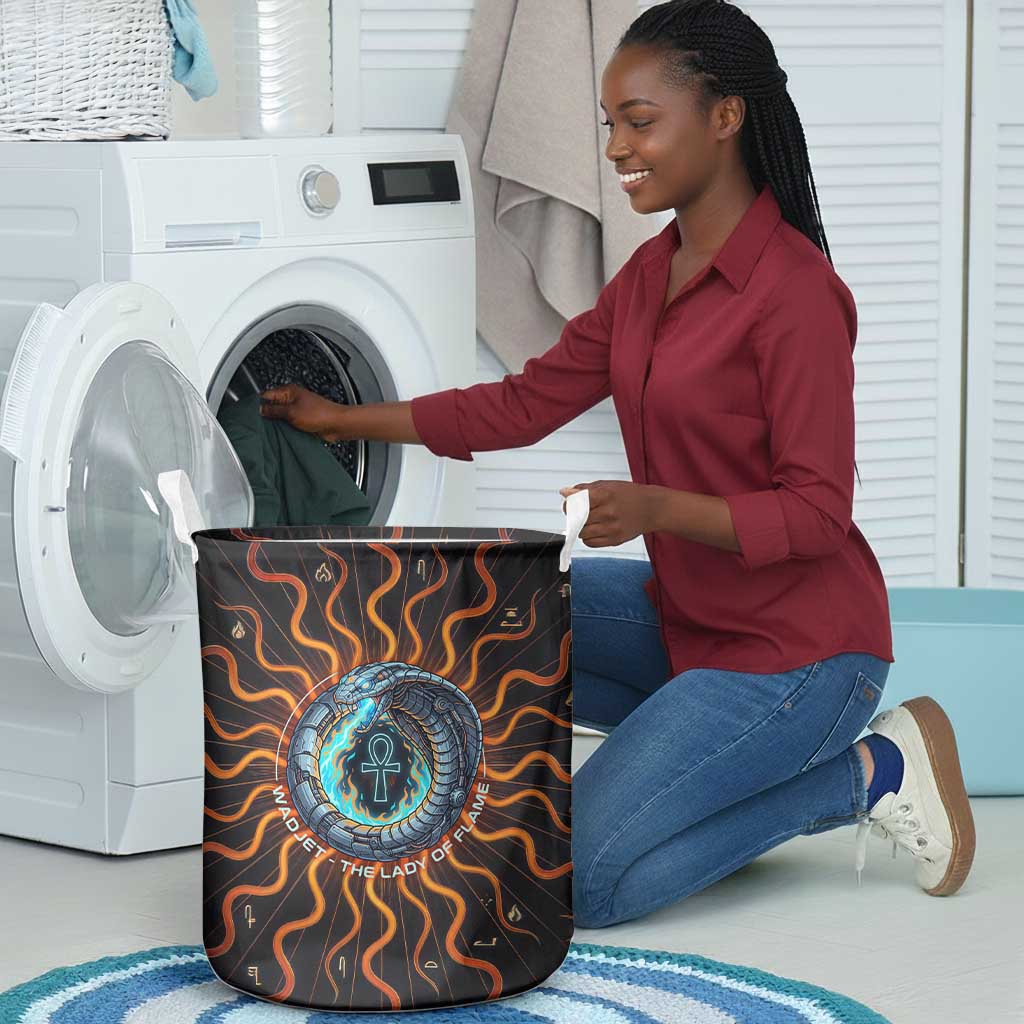 Wadjet Fiery Serpent Laundry Basket Egyptian Ankh Symbol in Dark Flame Protector Theme