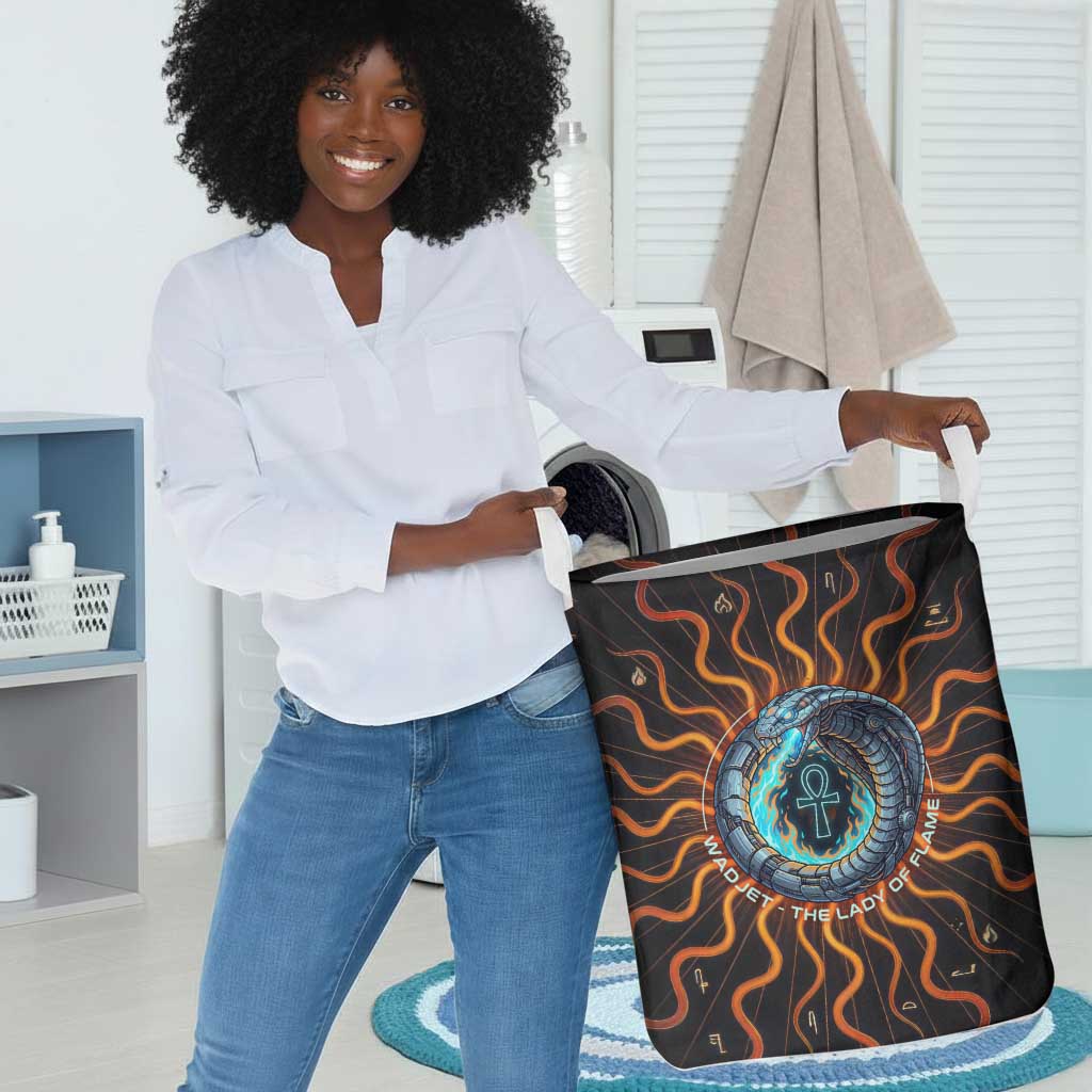 Wadjet Fiery Serpent Laundry Basket Egyptian Ankh Symbol in Dark Flame Protector Theme