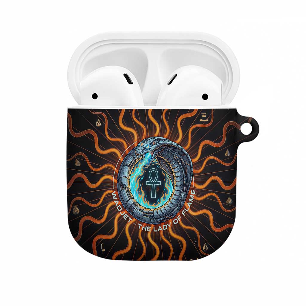 Wadjet Fiery Serpent AirPods Case Egyptian Ankh Symbol in Dark Flame Protector Theme