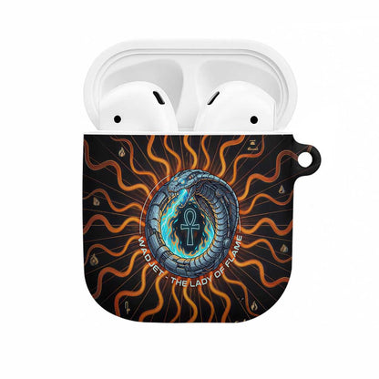 Wadjet Fiery Serpent AirPods Case Egyptian Ankh Symbol in Dark Flame Protector Theme
