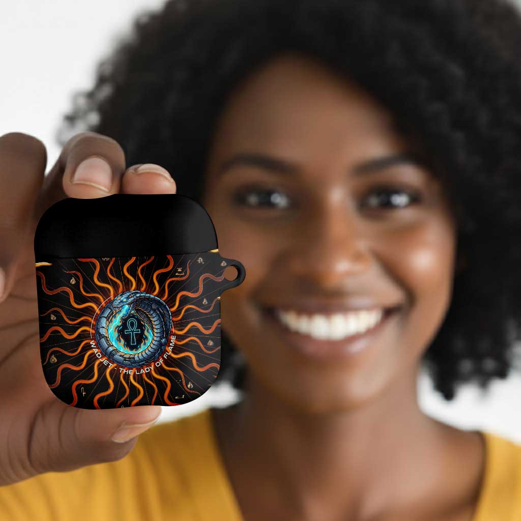 Wadjet Fiery Serpent AirPods Case Egyptian Ankh Symbol in Dark Flame Protector Theme
