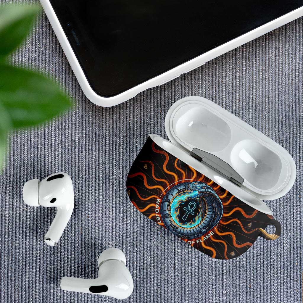 Wadjet Fiery Serpent AirPods Case Egyptian Ankh Symbol in Dark Flame Protector Theme