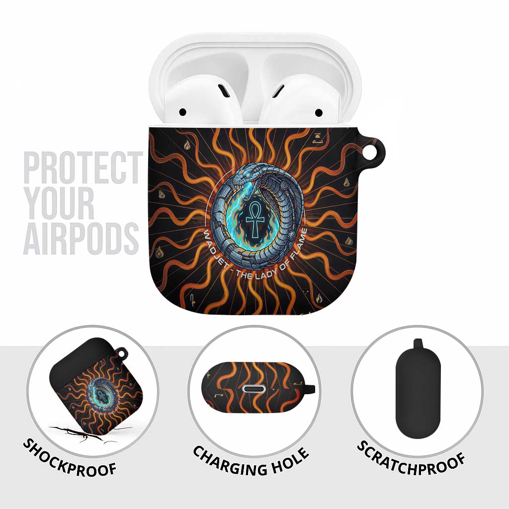 Wadjet Fiery Serpent AirPods Case Egyptian Ankh Symbol in Dark Flame Protector Theme