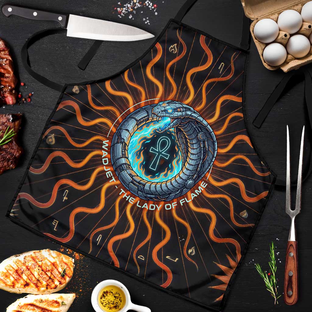 Wadjet Fiery Serpent Apron Egyptian Ankh Symbol in Dark Flame Protector Theme