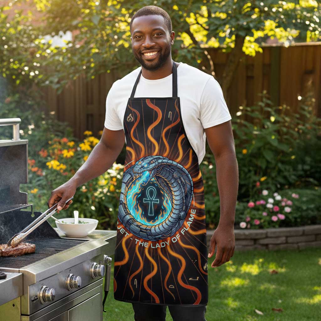Wadjet Fiery Serpent Apron Egyptian Ankh Symbol in Dark Flame Protector Theme