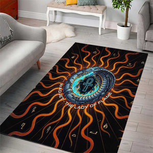 Wadjet Fiery Serpent Area Rug Egyptian Ankh Symbol in Dark Flame Protector Theme