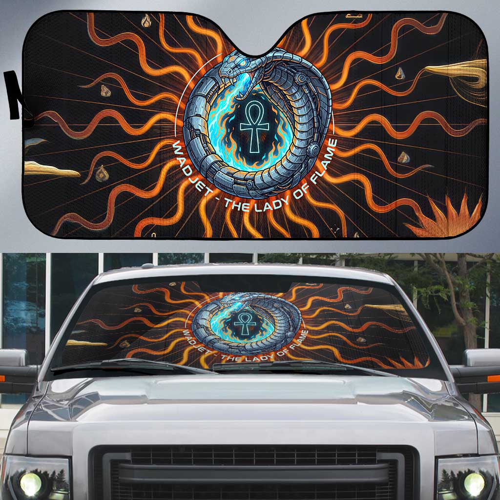 Wadjet Fiery Serpent Auto Sun Shade Egyptian Ankh Symbol in Dark Flame Protector Theme