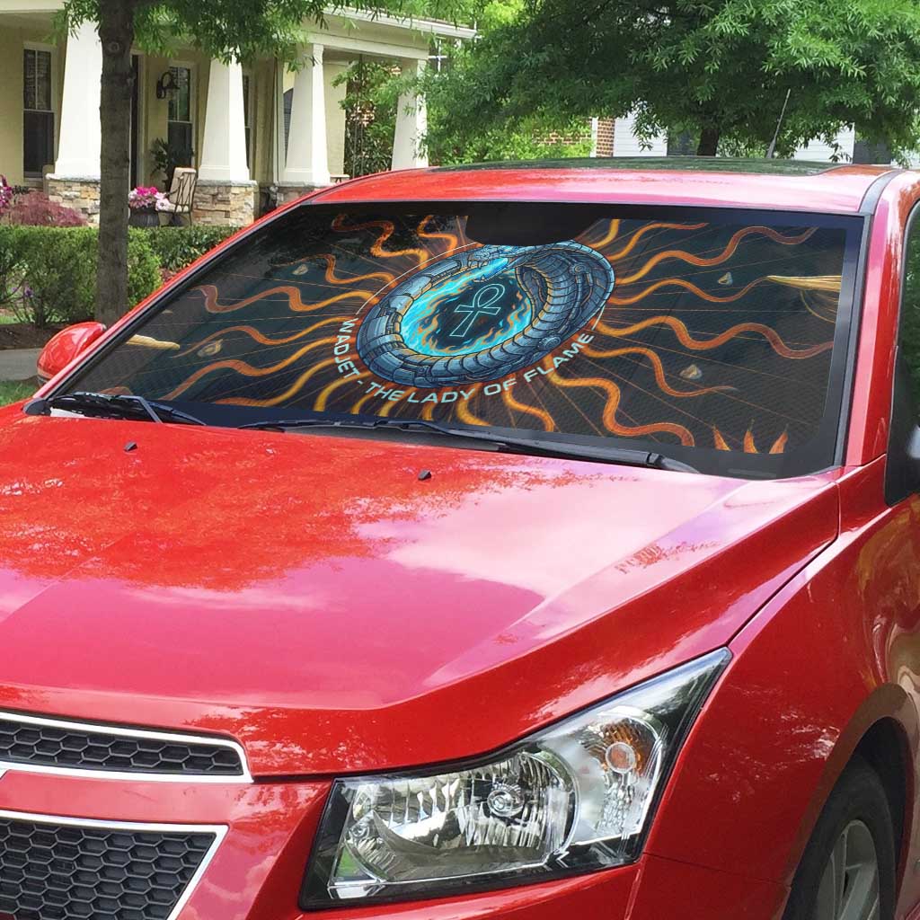 Wadjet Fiery Serpent Auto Sun Shade Egyptian Ankh Symbol in Dark Flame Protector Theme