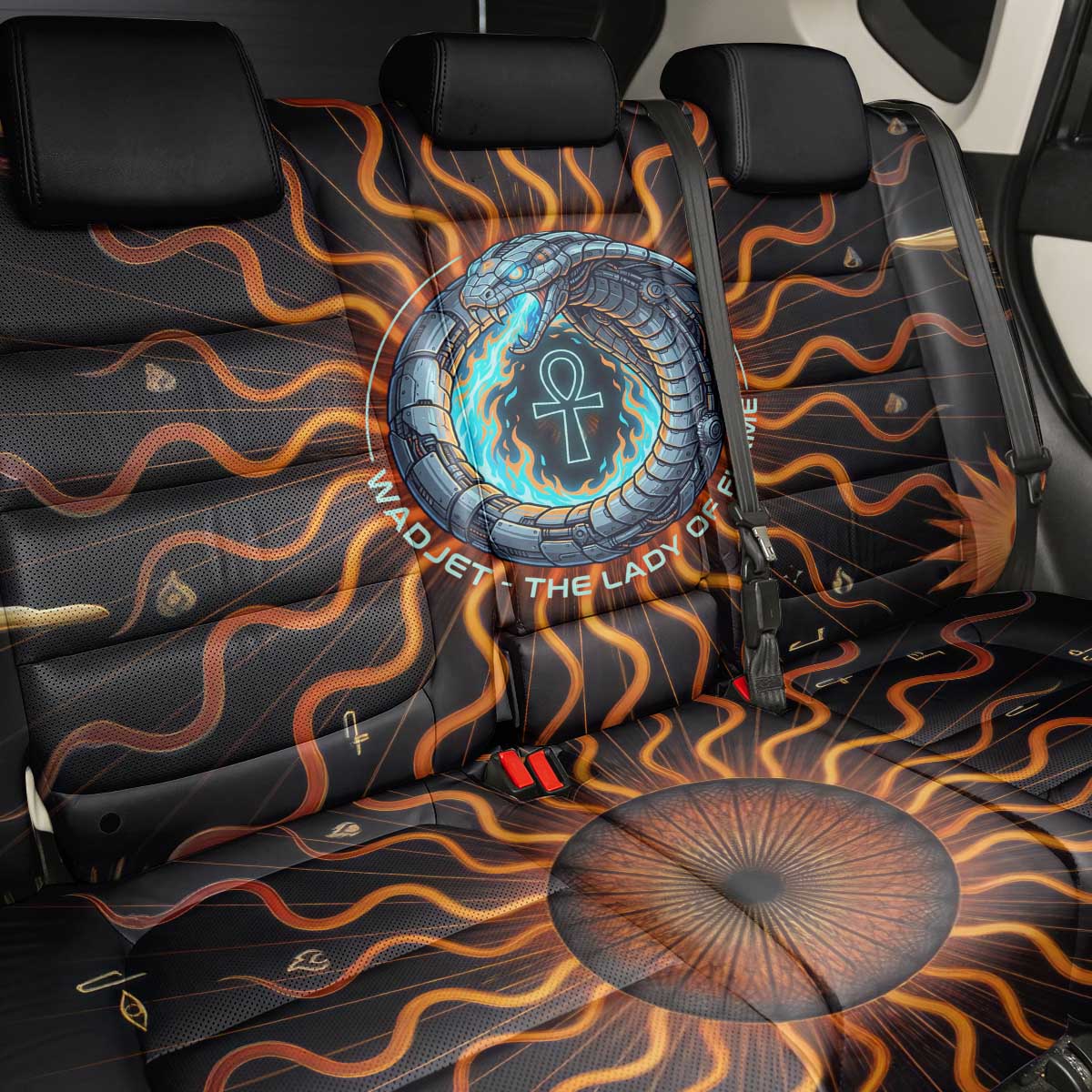 Wadjet Fiery Serpent Back Car Seat Cover Egyptian Ankh Symbol in Dark Flame Protector Theme