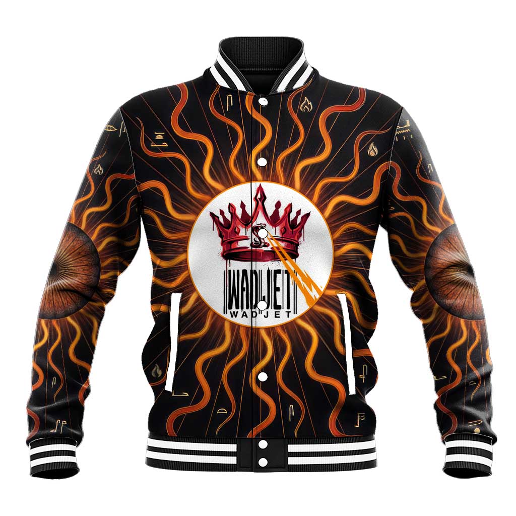Wadjet Fiery Serpent Baseball Jacket Egyptian Ankh Symbol in Dark Flame Protector Theme