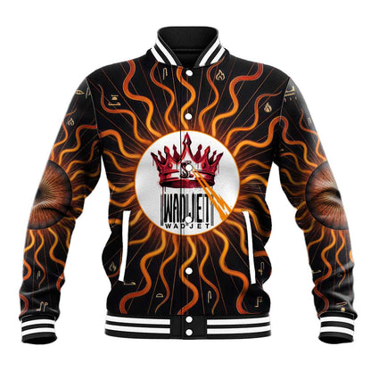 Wadjet Fiery Serpent Baseball Jacket Egyptian Ankh Symbol in Dark Flame Protector Theme