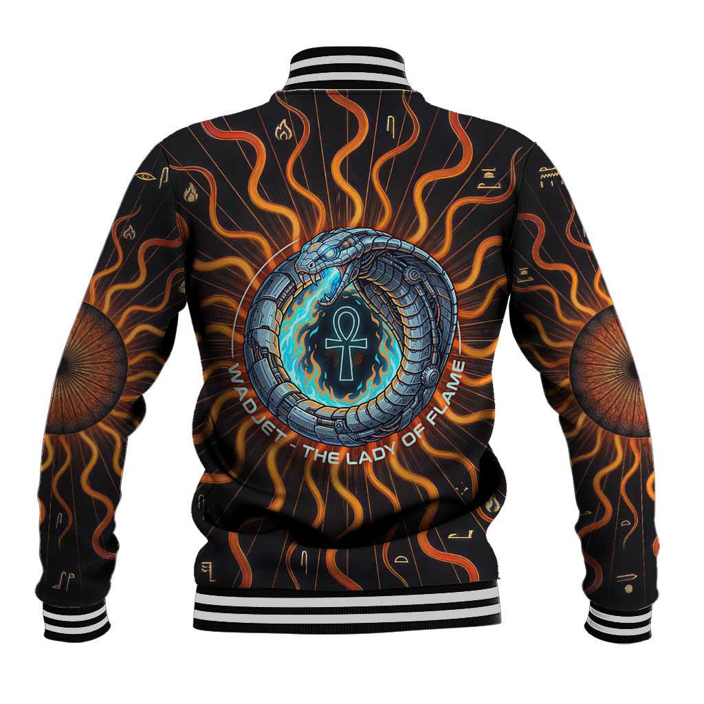 Wadjet Fiery Serpent Baseball Jacket Egyptian Ankh Symbol in Dark Flame Protector Theme