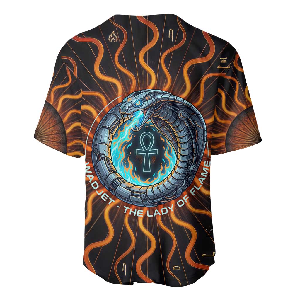 Wadjet Fiery Serpent Baseball Jersey Egyptian Ankh Symbol in Dark Flame Protector Theme