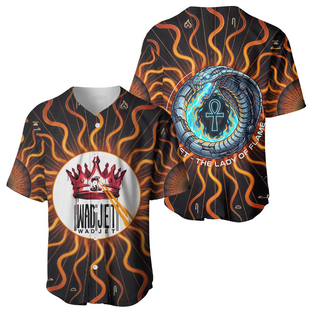 Wadjet Fiery Serpent Baseball Jersey Egyptian Ankh Symbol in Dark Flame Protector Theme