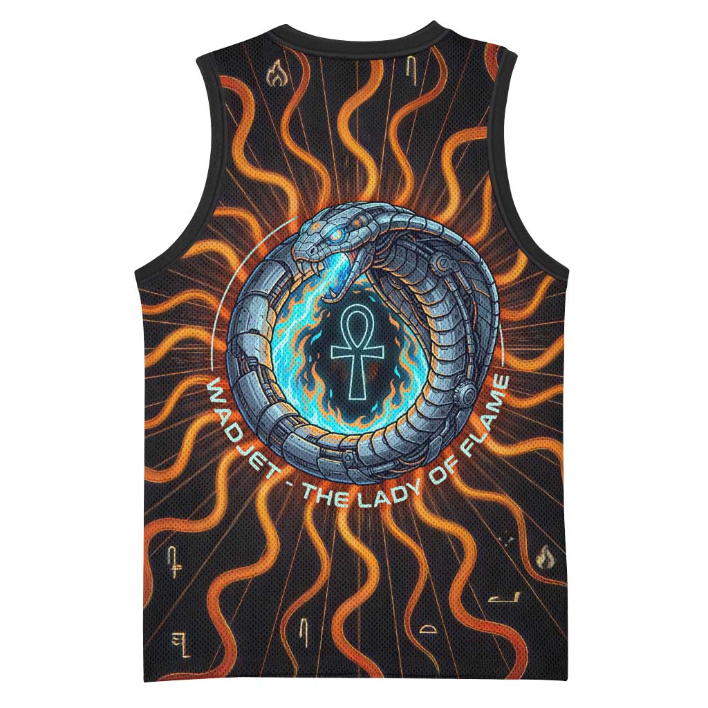 Wadjet Fiery Serpent Basketball Jersey Egyptian Ankh Symbol in Dark Flame Protector Theme