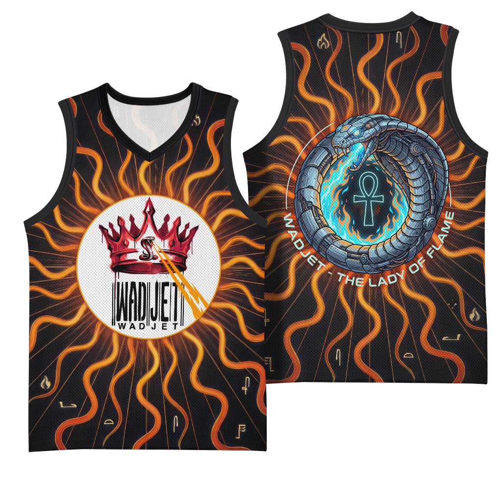 Wadjet Fiery Serpent Basketball Jersey Egyptian Ankh Symbol in Dark Flame Protector Theme