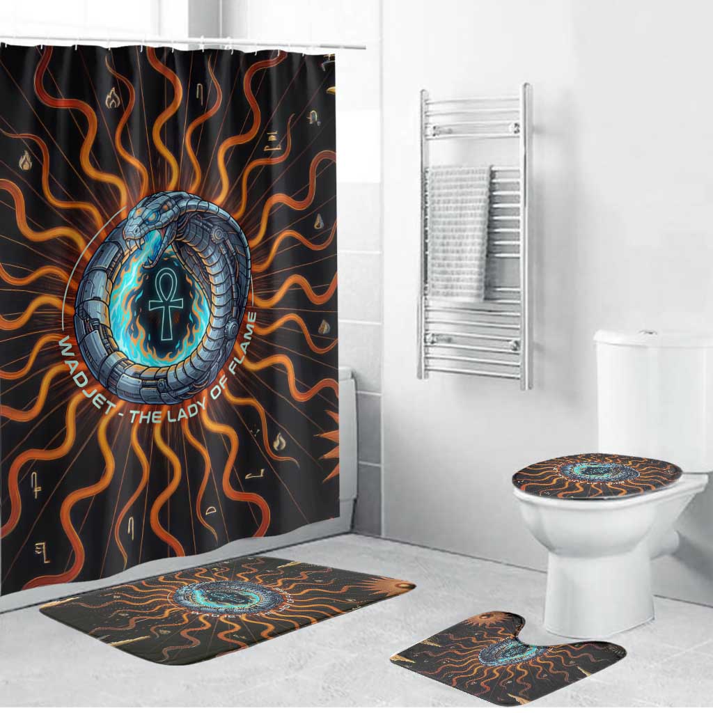 Wadjet Fiery Serpent Bathroom Set Egyptian Ankh Symbol in Dark Flame Protector Theme