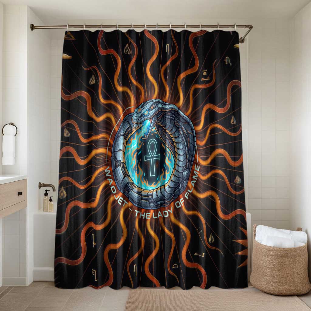 Wadjet Fiery Serpent Bathroom Set Egyptian Ankh Symbol in Dark Flame Protector Theme