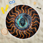 Wadjet Fiery Serpent Beach Blanket Egyptian Ankh Symbol in Dark Flame Protector Theme