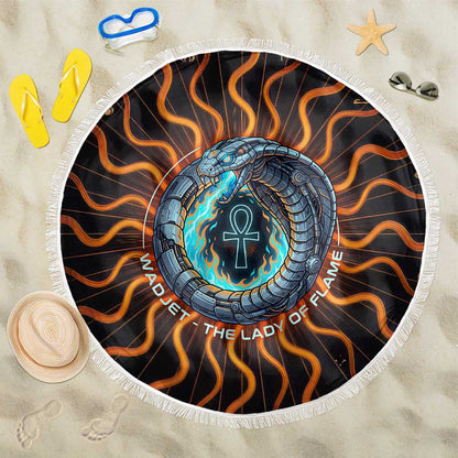 Wadjet Fiery Serpent Beach Blanket Egyptian Ankh Symbol in Dark Flame Protector Theme