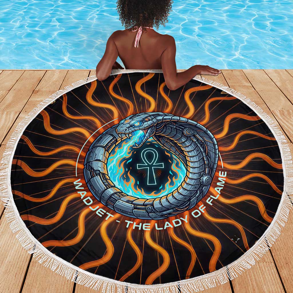 Wadjet Fiery Serpent Beach Blanket Egyptian Ankh Symbol in Dark Flame Protector Theme