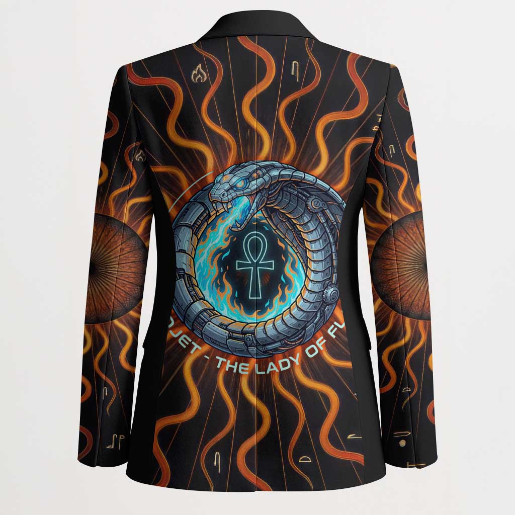 Wadjet Fiery Serpent Blazer Egyptian Ankh Symbol in Dark Flame Protector Theme