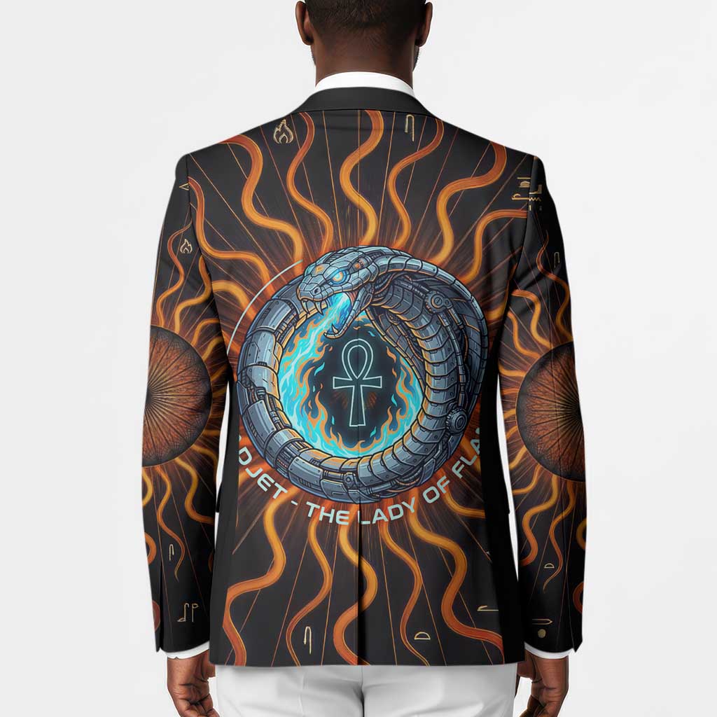 Wadjet Fiery Serpent Blazer Egyptian Ankh Symbol in Dark Flame Protector Theme