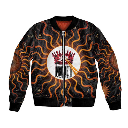 Wadjet Fiery Serpent Bomber Jacket Egyptian Ankh Symbol in Dark Flame Protector Theme