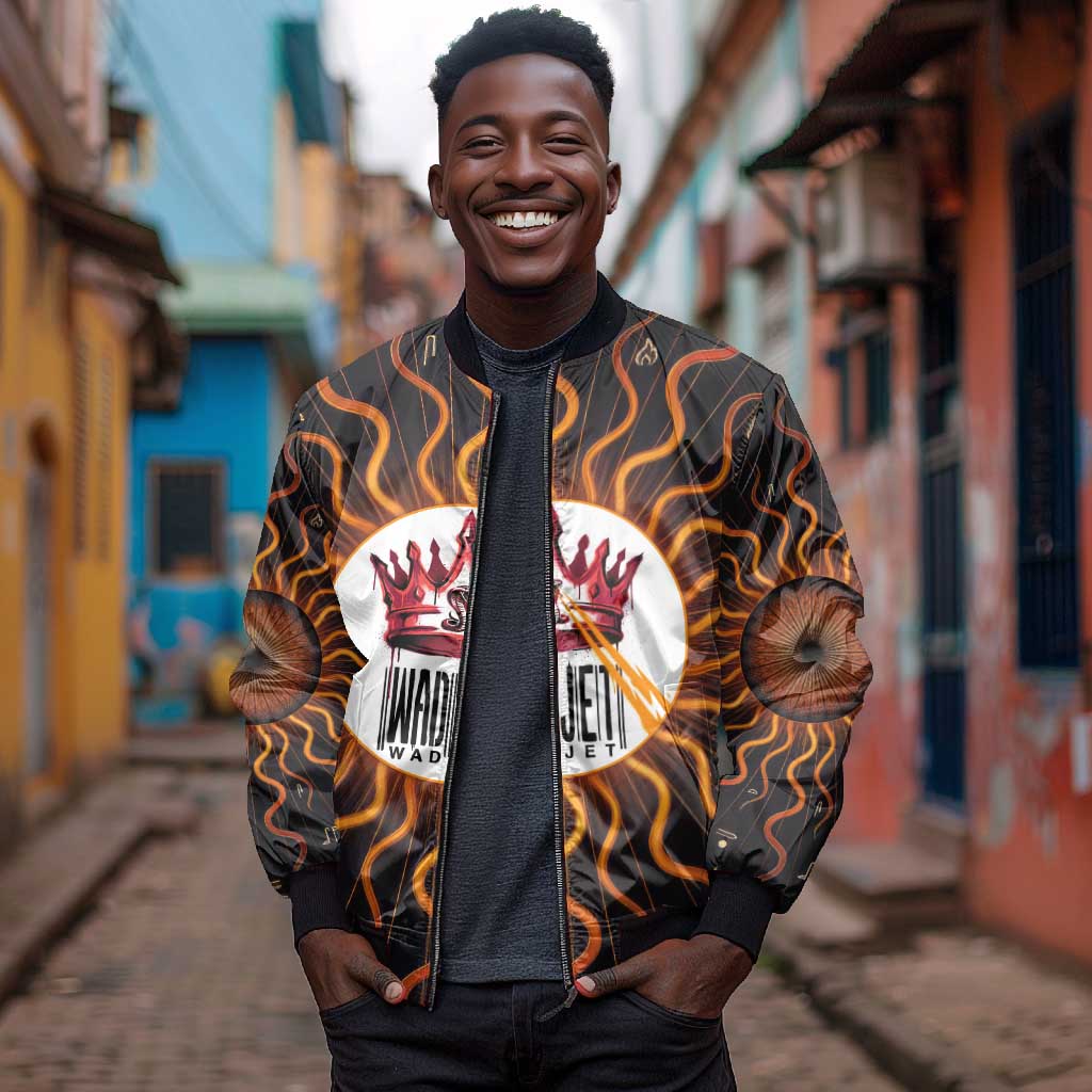 Wadjet Fiery Serpent Bomber Jacket Egyptian Ankh Symbol in Dark Flame Protector Theme