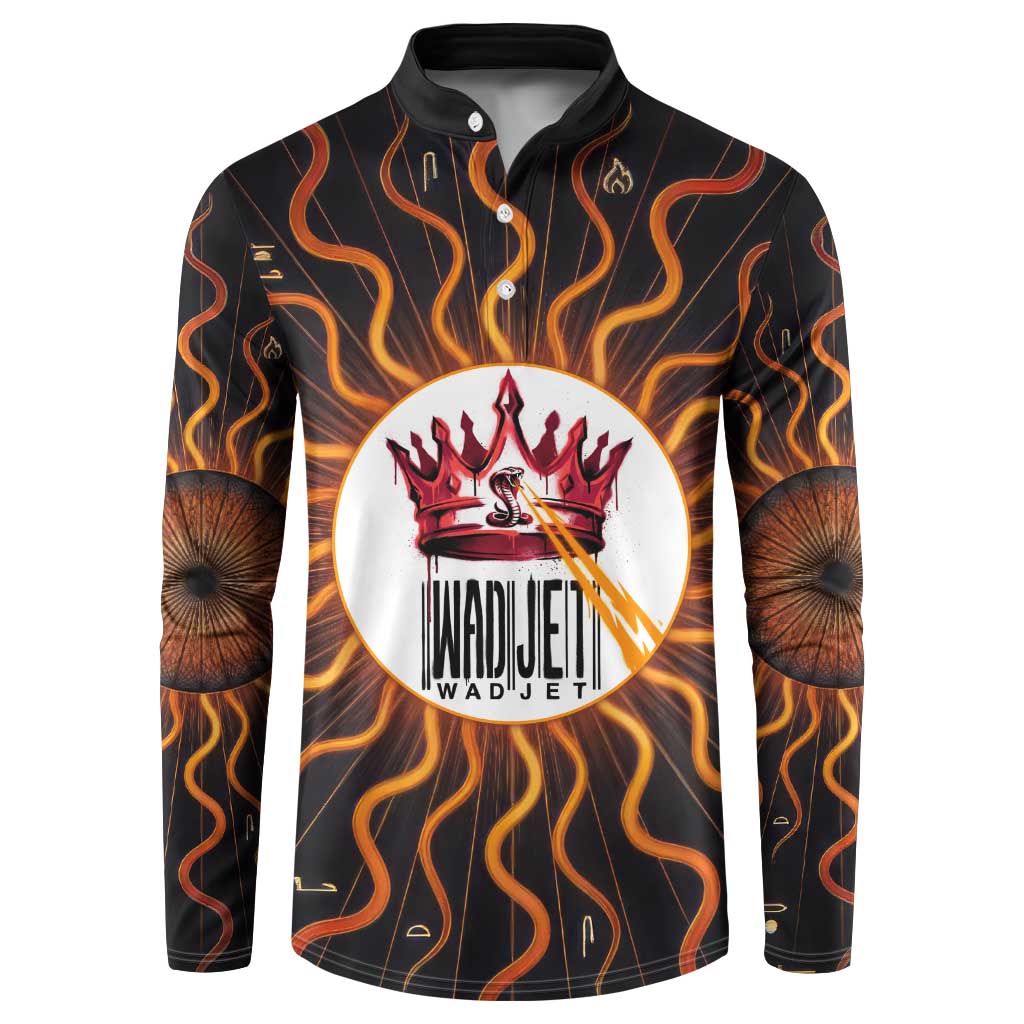 Wadjet Fiery Serpent Button Sweatshirt Egyptian Ankh Symbol in Dark Flame Protector Theme
