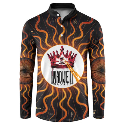 Wadjet Fiery Serpent Button Sweatshirt Egyptian Ankh Symbol in Dark Flame Protector Theme