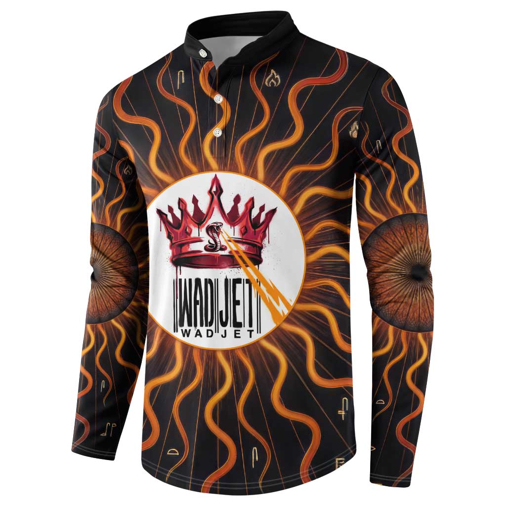 Wadjet Fiery Serpent Button Sweatshirt Egyptian Ankh Symbol in Dark Flame Protector Theme