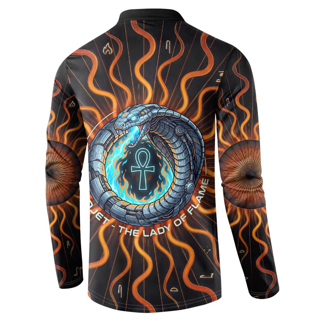 Wadjet Fiery Serpent Button Sweatshirt Egyptian Ankh Symbol in Dark Flame Protector Theme