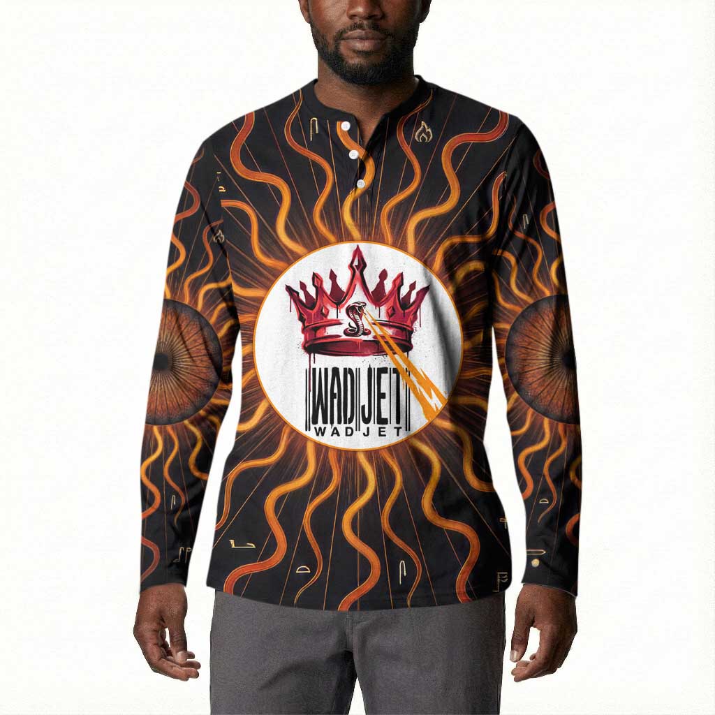 Wadjet Fiery Serpent Button Sweatshirt Egyptian Ankh Symbol in Dark Flame Protector Theme