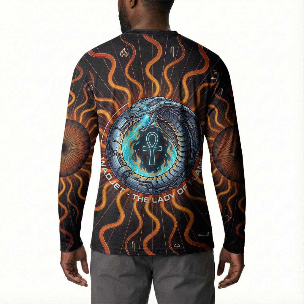 Wadjet Fiery Serpent Button Sweatshirt Egyptian Ankh Symbol in Dark Flame Protector Theme