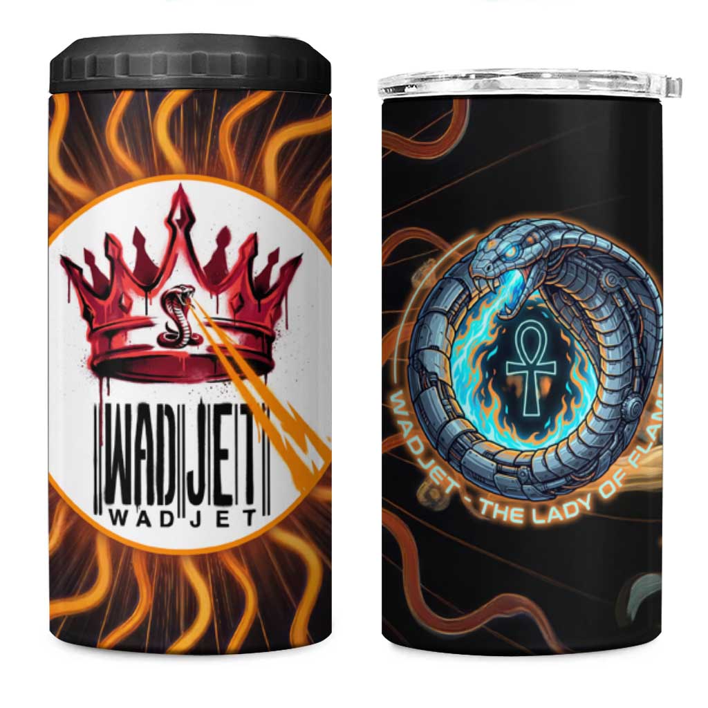 Wadjet Fiery Serpent 4 in 1 Can Cooler Tumbler Egyptian Ankh Symbol in Dark Flame Protector Theme