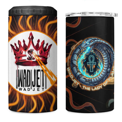 Wadjet Fiery Serpent 4 in 1 Can Cooler Tumbler Egyptian Ankh Symbol in Dark Flame Protector Theme