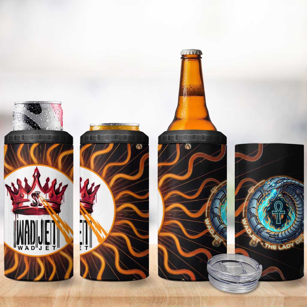 Wadjet Fiery Serpent 4 in 1 Can Cooler Tumbler Egyptian Ankh Symbol in Dark Flame Protector Theme