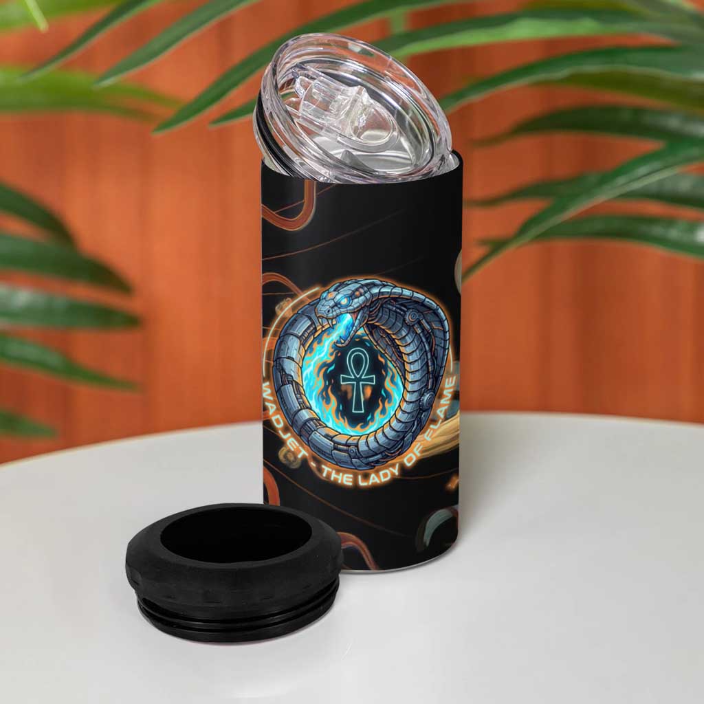 Wadjet Fiery Serpent 4 in 1 Can Cooler Tumbler Egyptian Ankh Symbol in Dark Flame Protector Theme