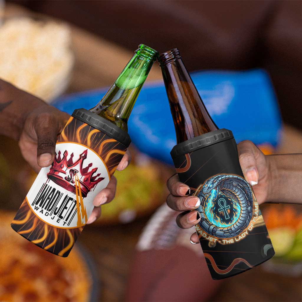 Wadjet Fiery Serpent 4 in 1 Can Cooler Tumbler Egyptian Ankh Symbol in Dark Flame Protector Theme