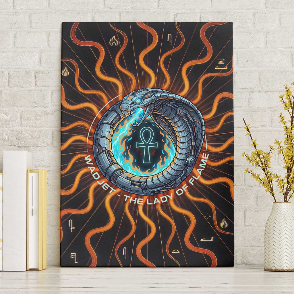 Wadjet Fiery Serpent Canvas Wall Art Egyptian Ankh Symbol in Dark Flame Protector Theme