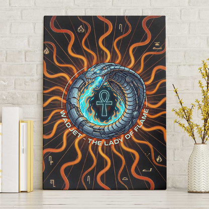 Wadjet Fiery Serpent Canvas Wall Art Egyptian Ankh Symbol in Dark Flame Protector Theme