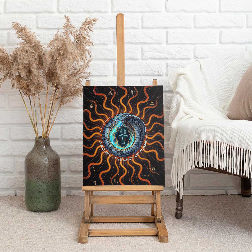 Wadjet Fiery Serpent Canvas Wall Art Egyptian Ankh Symbol in Dark Flame Protector Theme