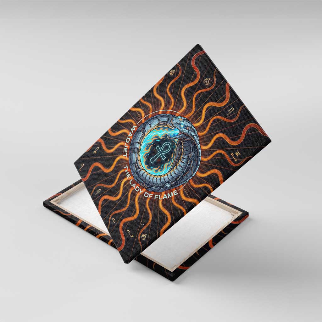 Wadjet Fiery Serpent Canvas Wall Art Egyptian Ankh Symbol in Dark Flame Protector Theme