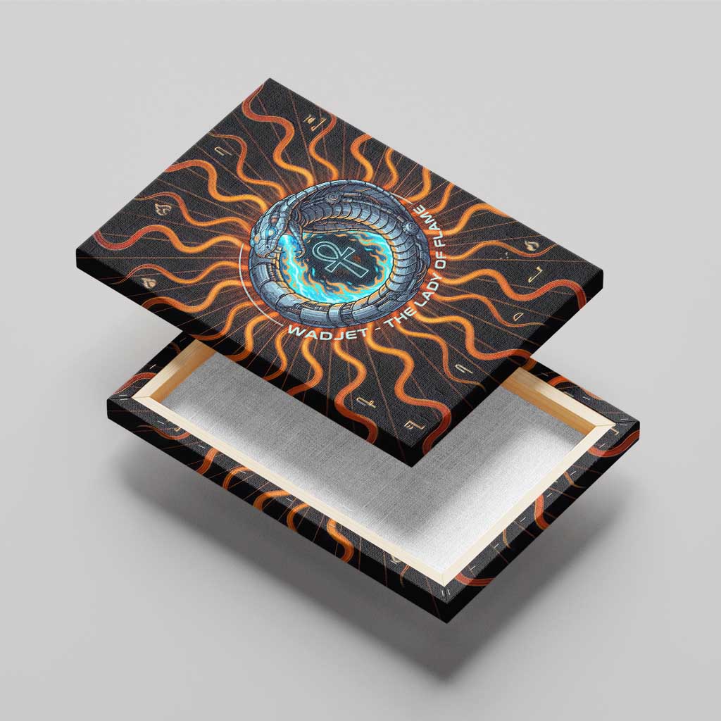 Wadjet Fiery Serpent Canvas Wall Art Egyptian Ankh Symbol in Dark Flame Protector Theme