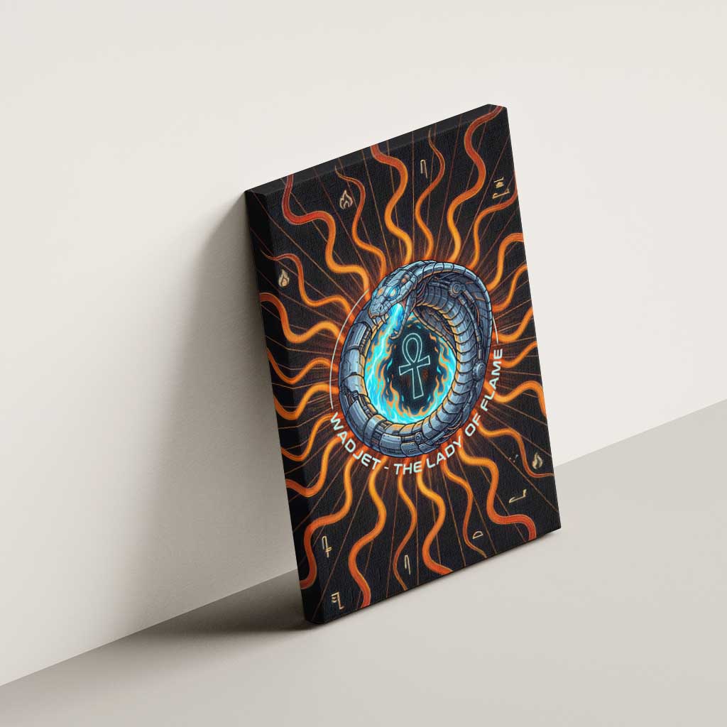 Wadjet Fiery Serpent Canvas Wall Art Egyptian Ankh Symbol in Dark Flame Protector Theme