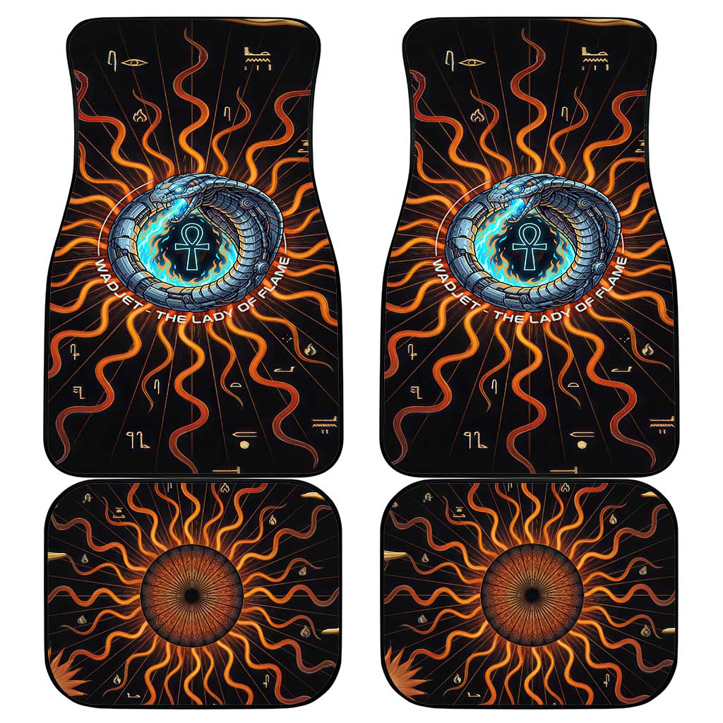 Wadjet Fiery Serpent Car Mats Egyptian Ankh Symbol in Dark Flame Protector Theme