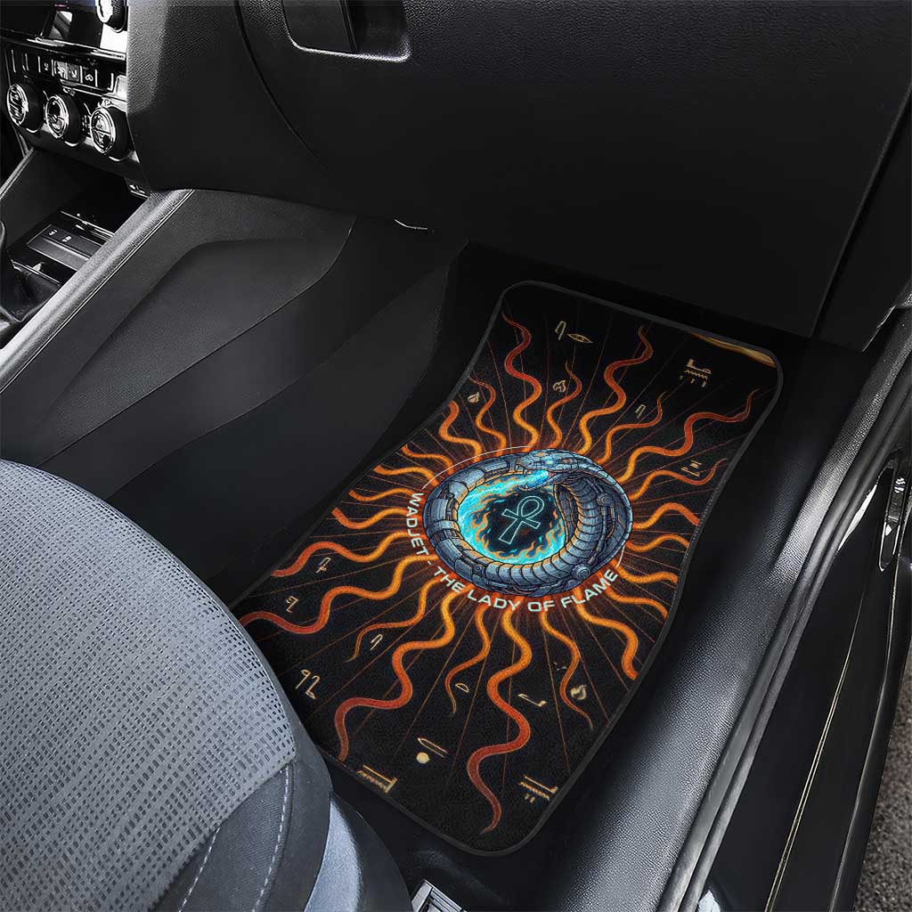 Wadjet Fiery Serpent Car Mats Egyptian Ankh Symbol in Dark Flame Protector Theme