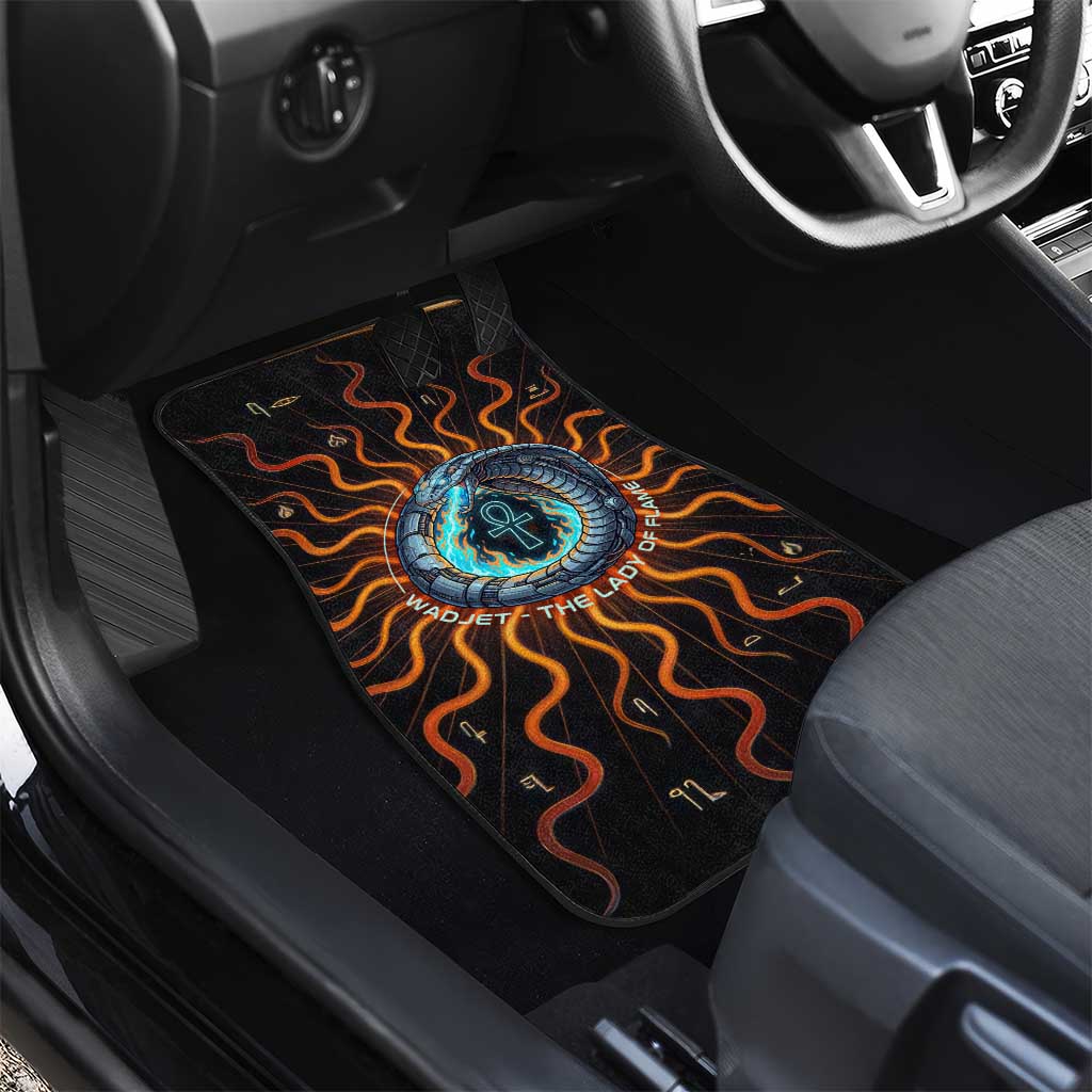Wadjet Fiery Serpent Car Mats Egyptian Ankh Symbol in Dark Flame Protector Theme