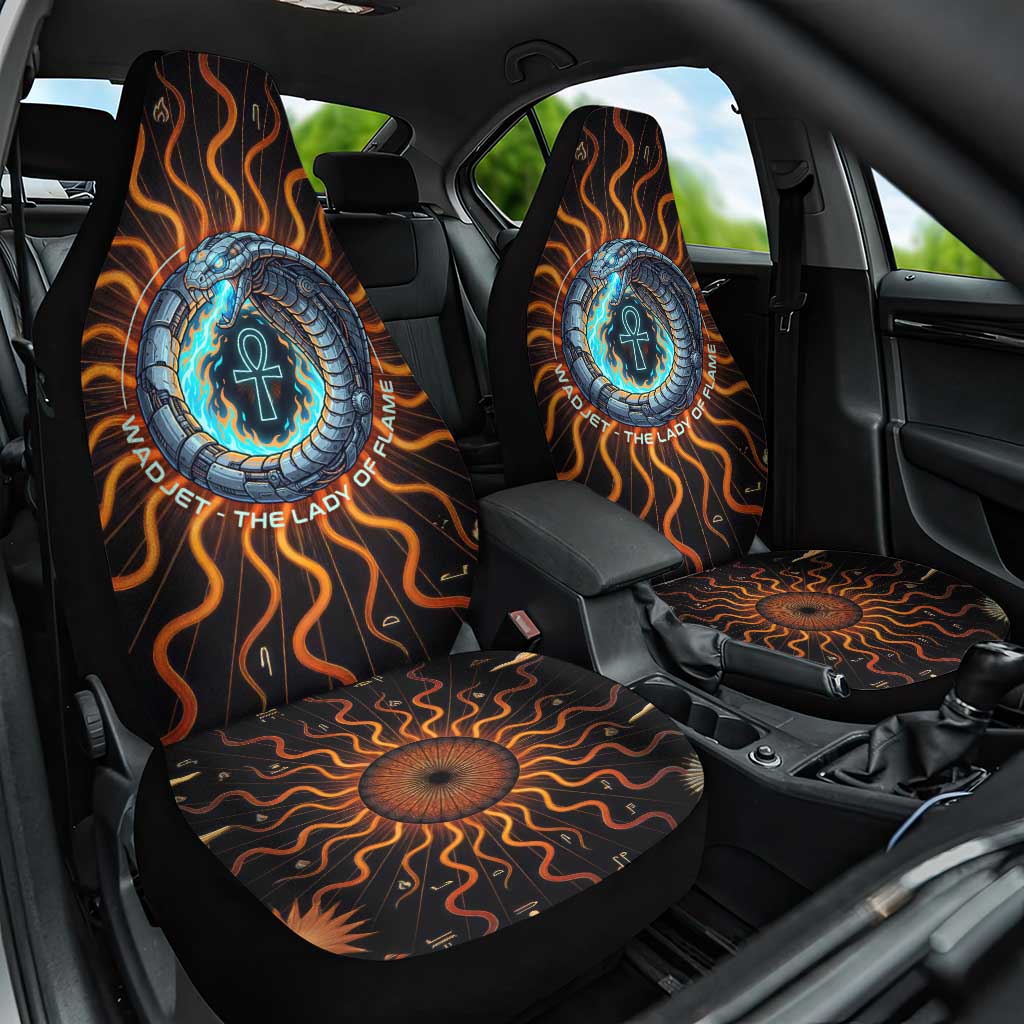 Wadjet Fiery Serpent Car Seat Cover Egyptian Ankh Symbol in Dark Flame Protector Theme